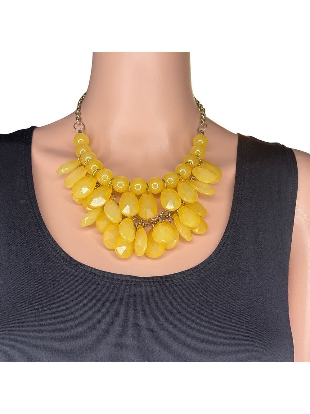 Yellow Teardrop Gemstone Necklace 19" Gold Chain Chic